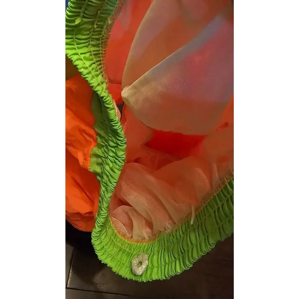 Vintage GrandPrix 90s Neon Orange Green Colorblock Nylon Shorts Lined Size M
